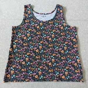 Lands' End Women's XL 100% Cotton Floral Sleeveless Tank Top